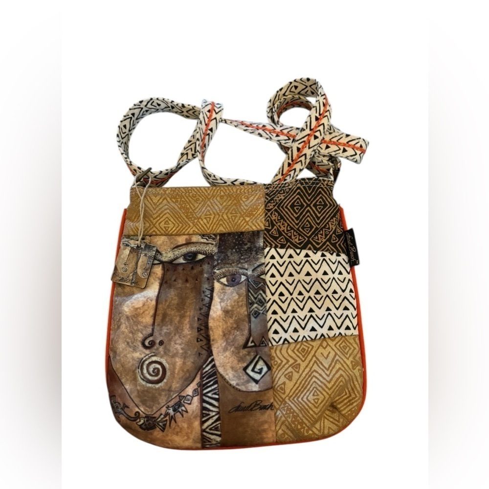 Laurel Burch Fabric Adjustable Strap Crossbody Bag W/Pockets Artsy Boho Tribal